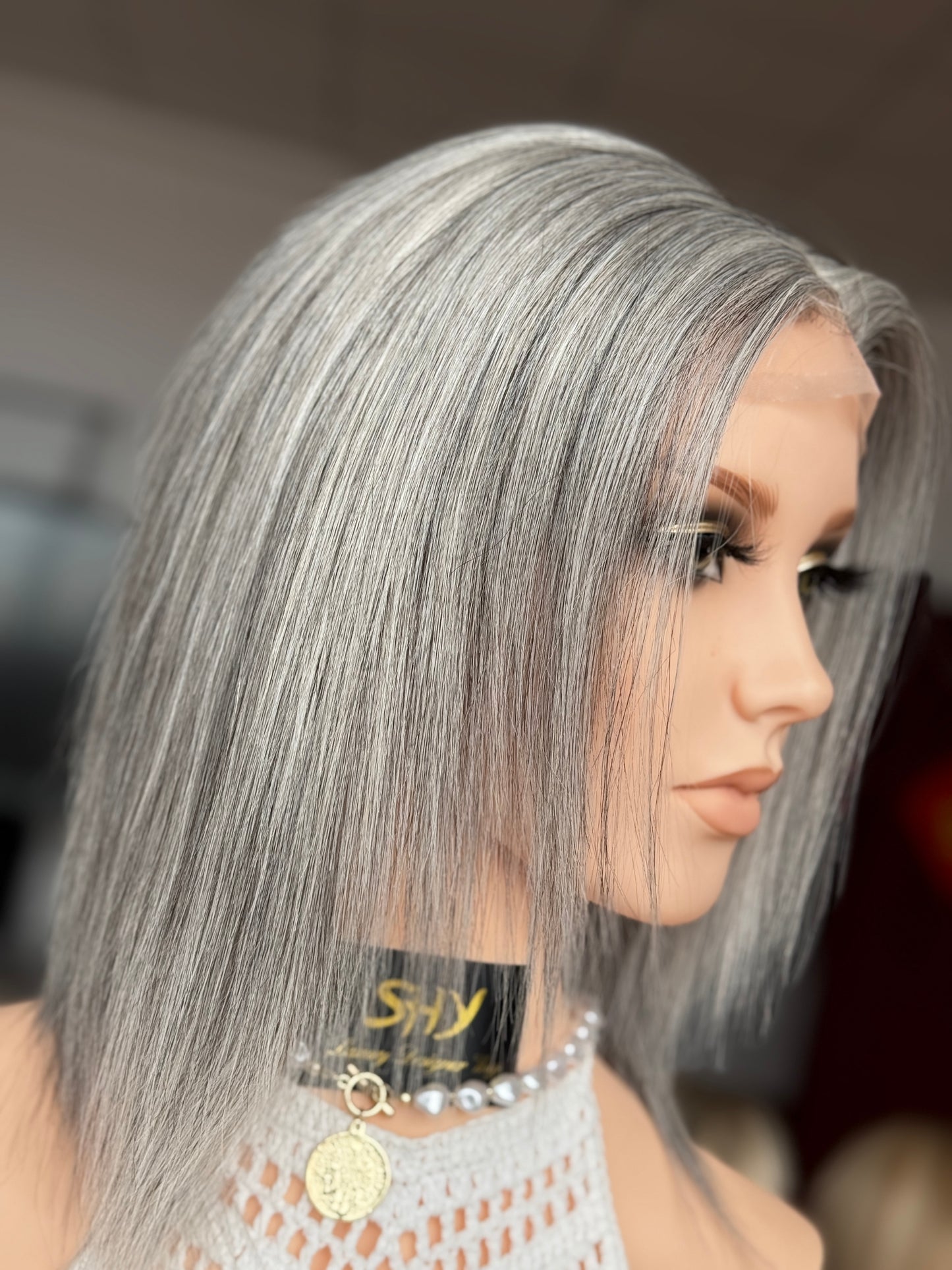 Silver Gray Bob Full Hand-Tied Medical Wig with Natural Parting - view 2
