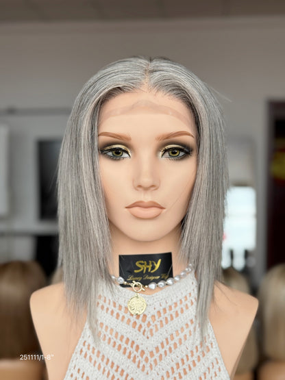 Gray Blonde Full Hand-Tied Human Hair Medical Wig - Style 045 - front view