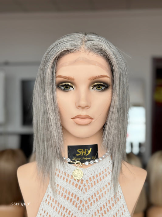 Gray Blonde Full Hand-Tied Human Hair Medical Wig - Style 045 - front view