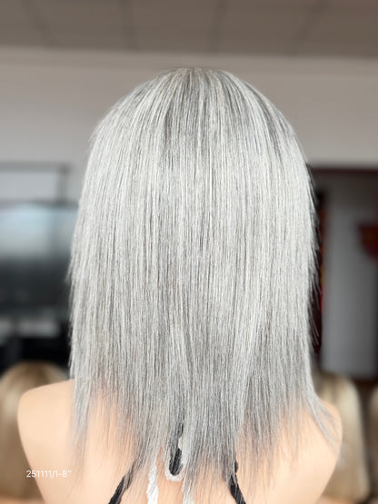Gray Blonde Full Hand-Tied Medical Wig for Women - Human Hair Hair Loss Wig 045 - medical wig detail view
