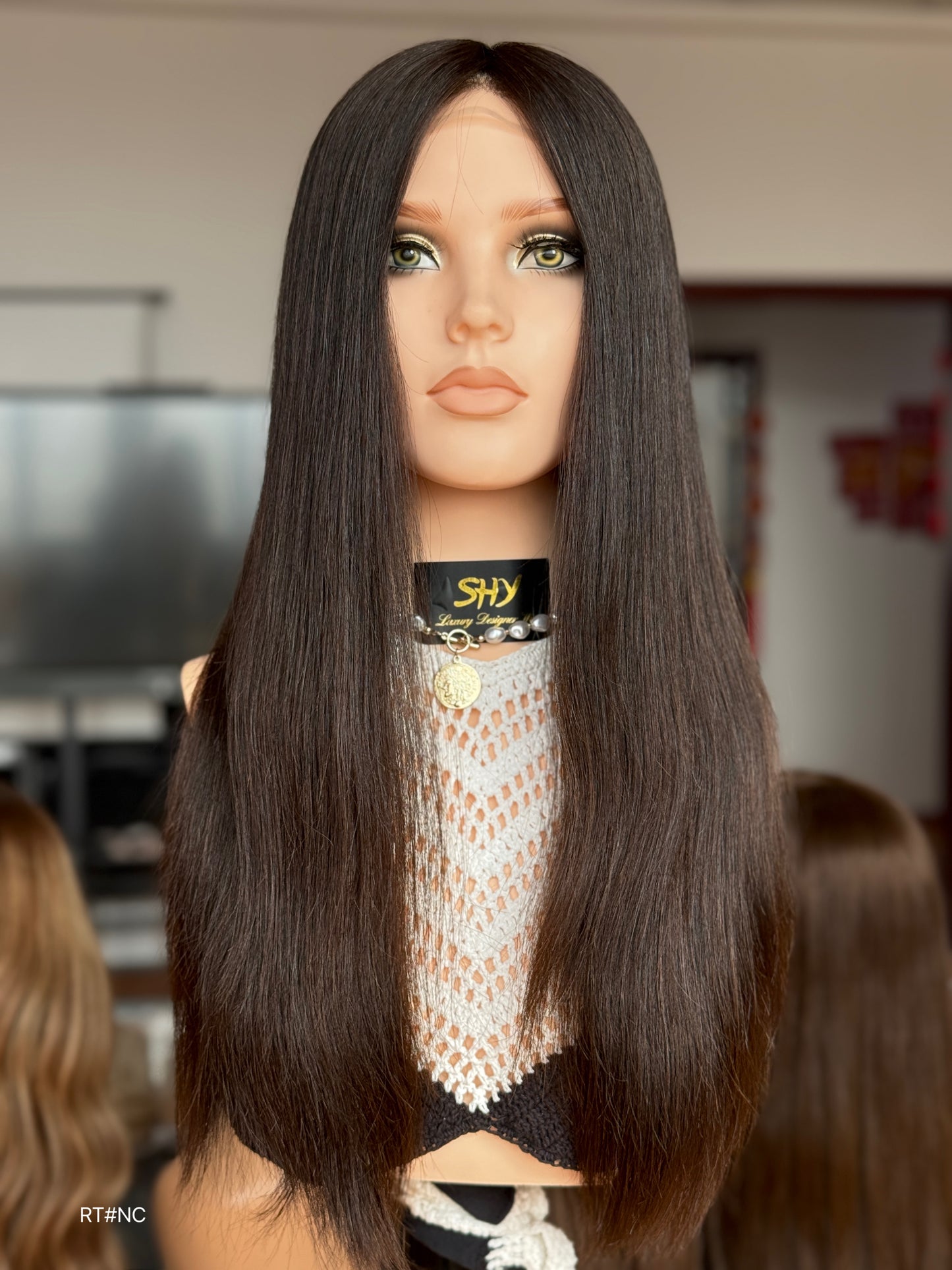 Brunette Full Hand-Tied Human Hair Medical Wig - Style 046 - front view