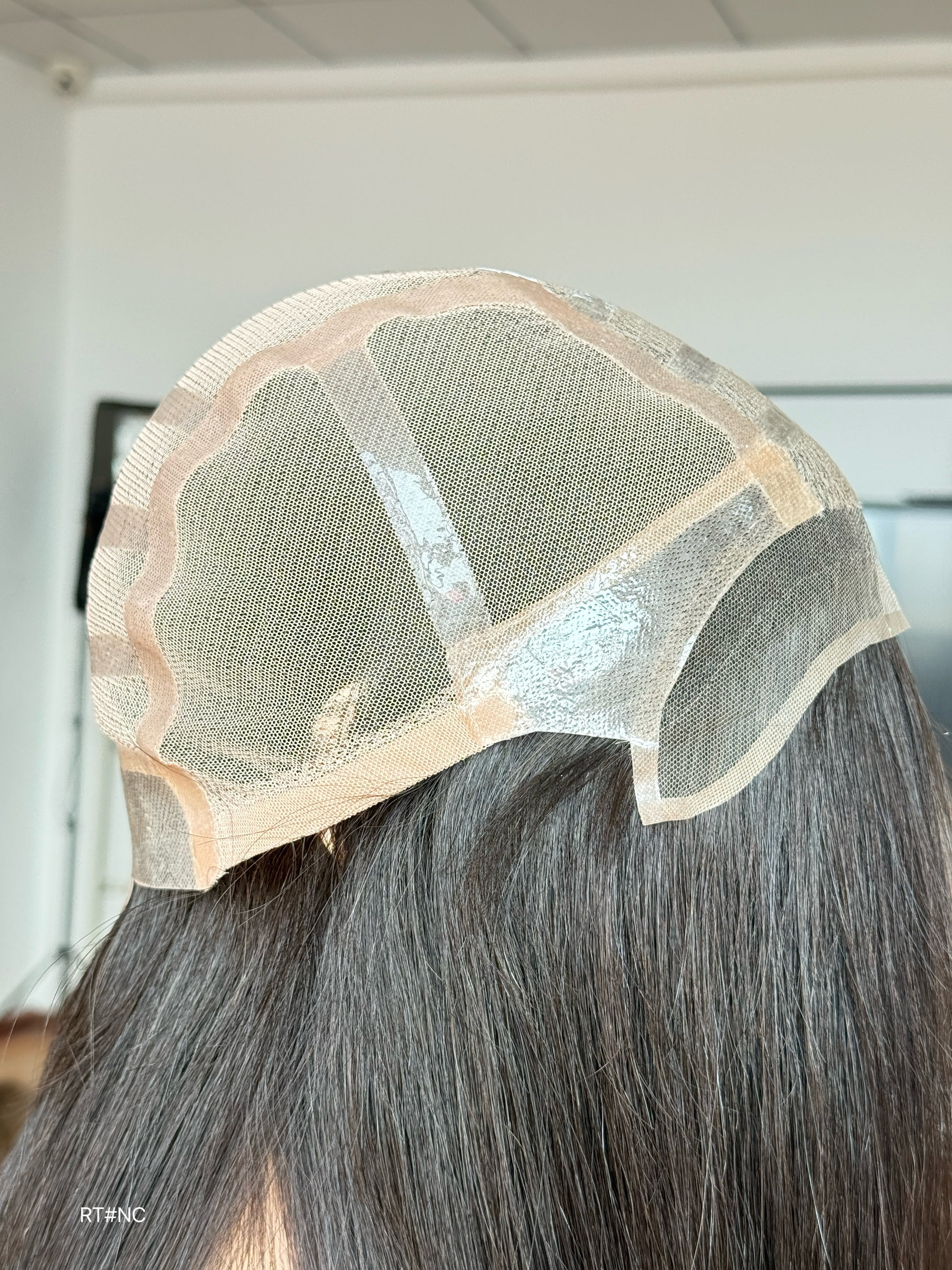Brunette Full Hand-Tied Human Hair Medical Wig - Sensitive Scalp Alopecia Wig 046 - medical wig detail view