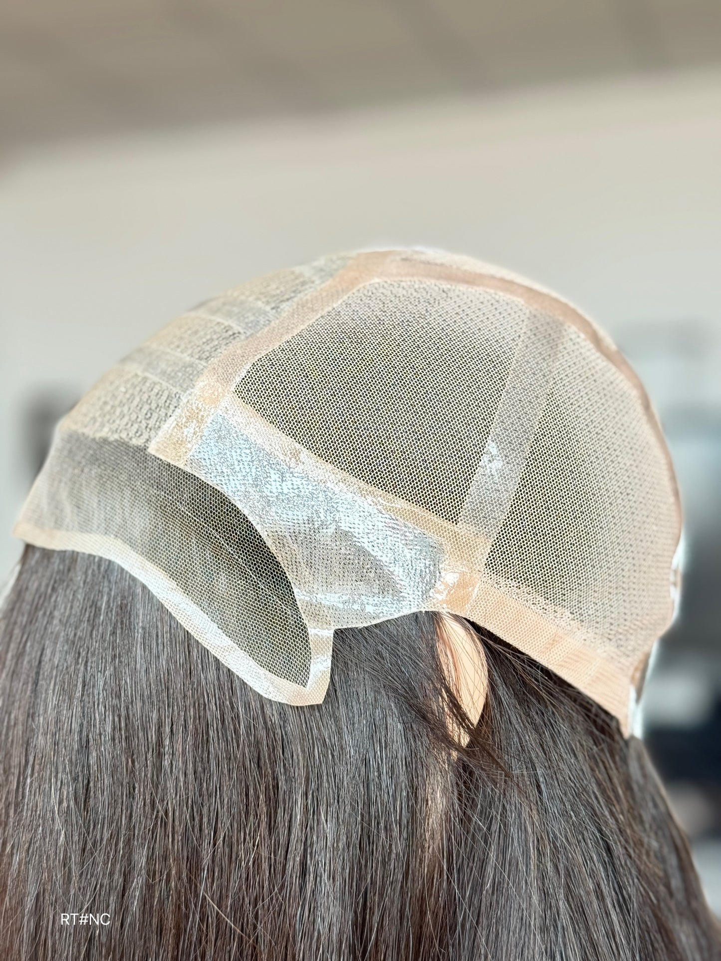 Brunette Full Hand-Tied Human Hair Medical Wig - Sensitive Scalp Alopecia Wig 046 - medical wig detail view
