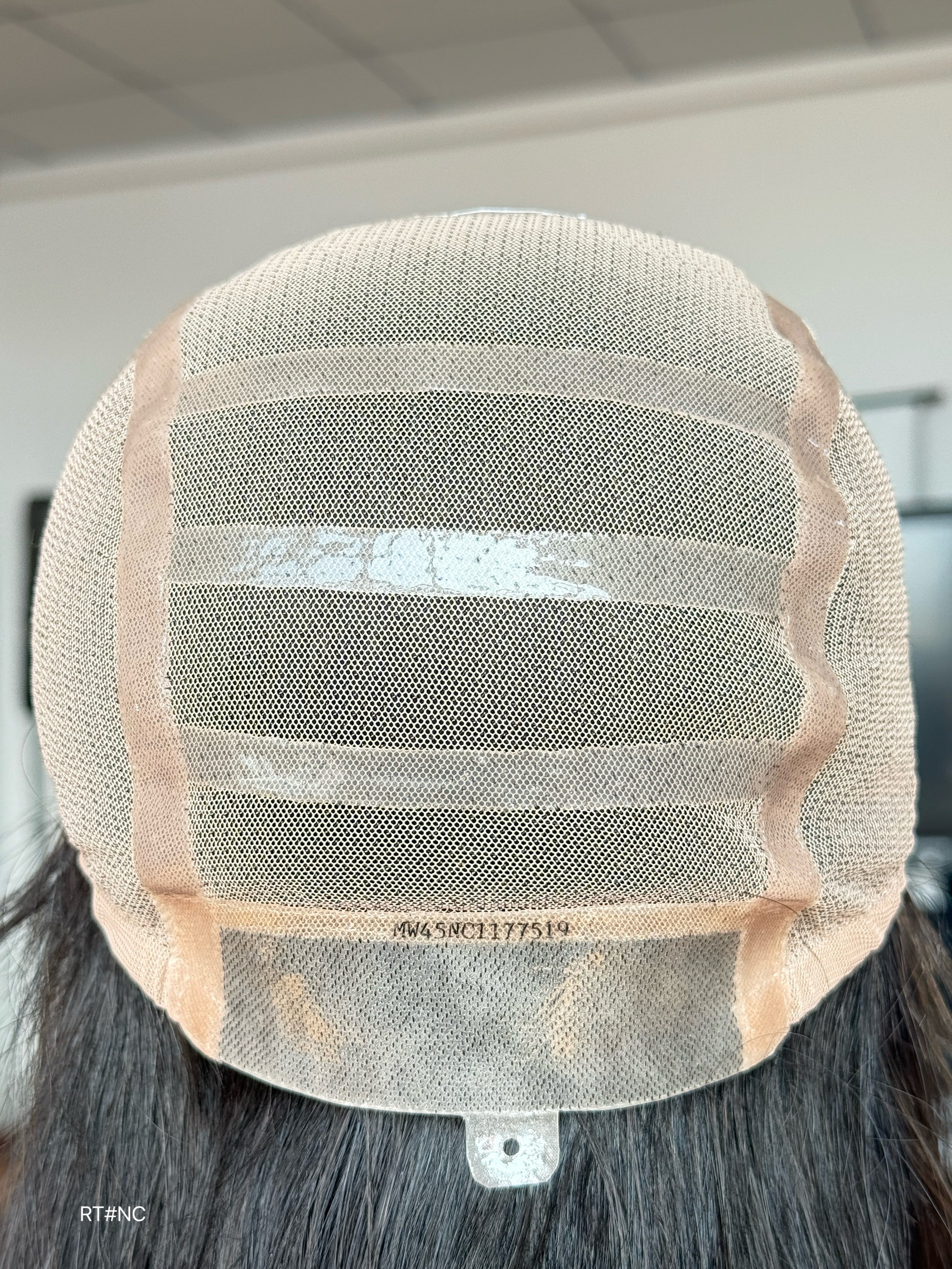 Brunette Full Hand-Tied Human Hair Medical Wig - Sensitive Scalp Alopecia Wig 046 - medical wig detail view