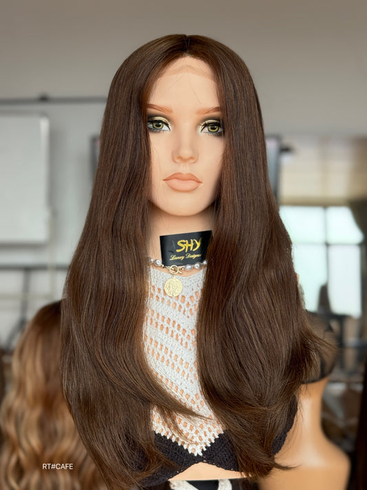 Brunette Full Hand-Tied Human Hair Medical Wig - Style 047 - front view