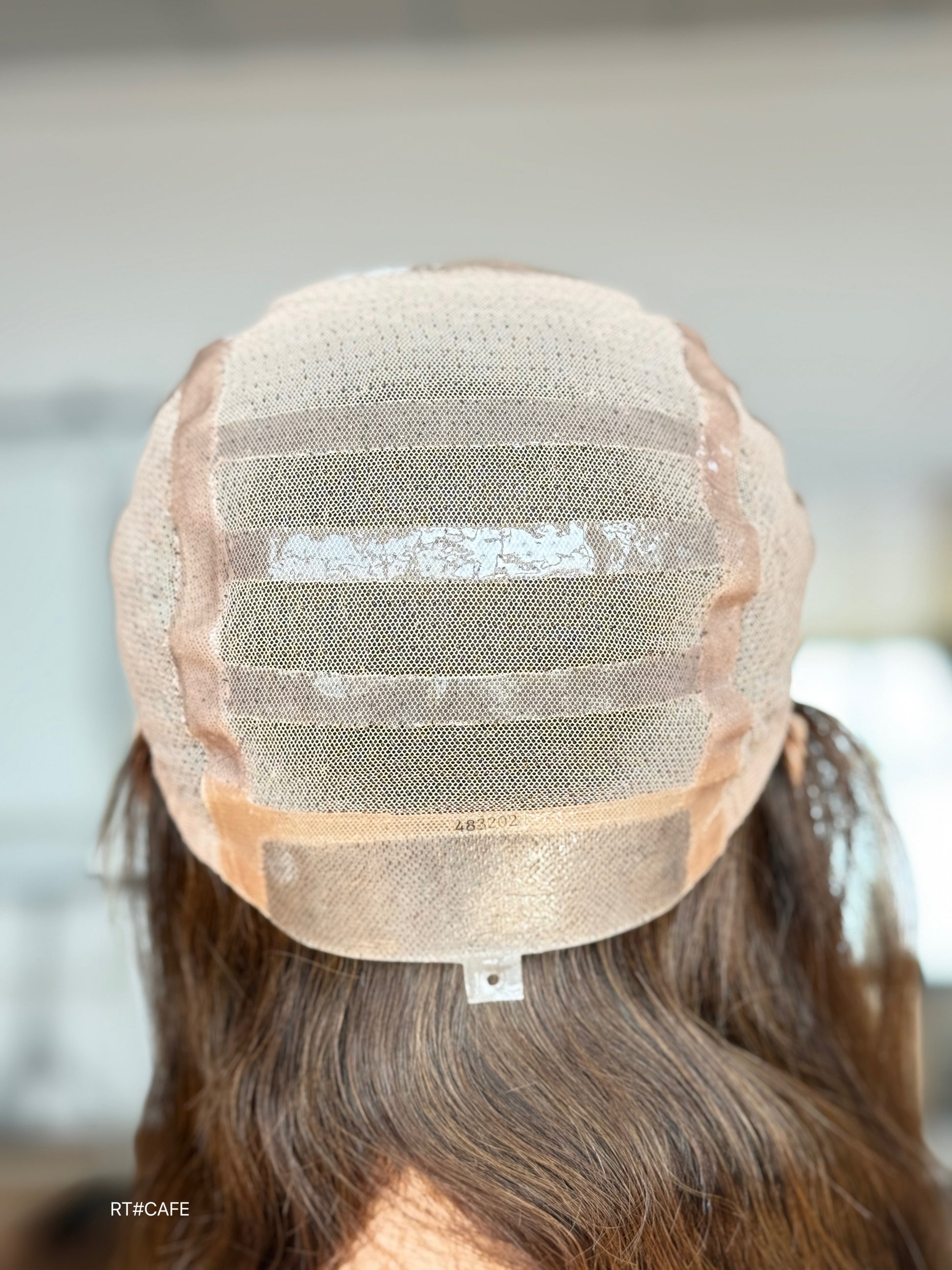 Brunette Full Hand-Tied Human Hair Medical Wig - Sensitive Scalp Alopecia Wig 047 - medical wig detail view