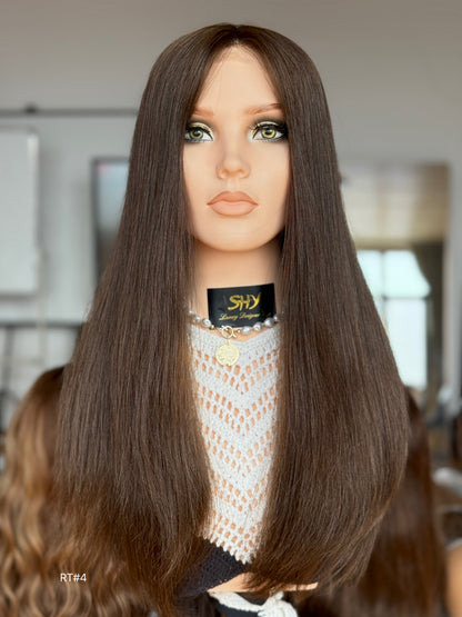 Brunette Full Hand-Tied Human Hair Medical Wig - Style 048 - front view