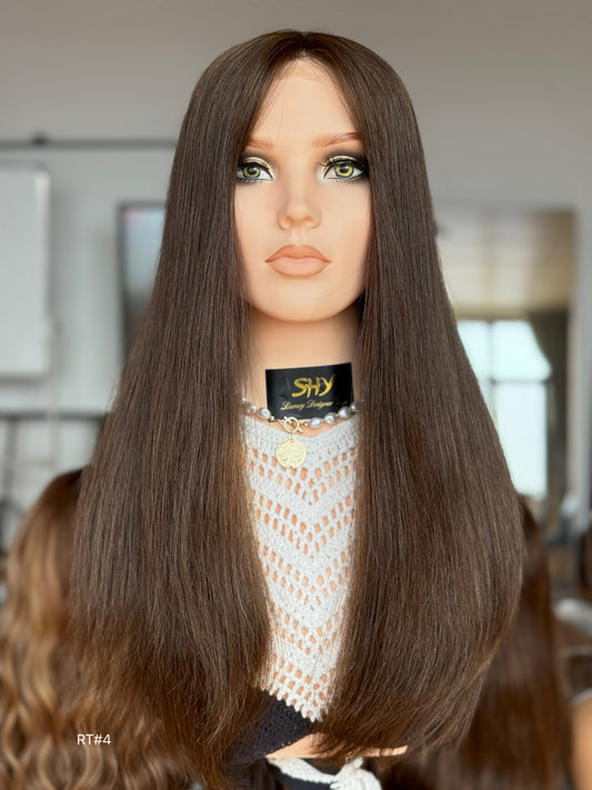 Brunette Full Hand-Tied Human Hair Medical Wig - Style 048 - front view