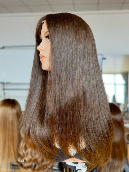 Brunette Full Hand-Tied Human Hair Medical Wig - Style 048 - detail view