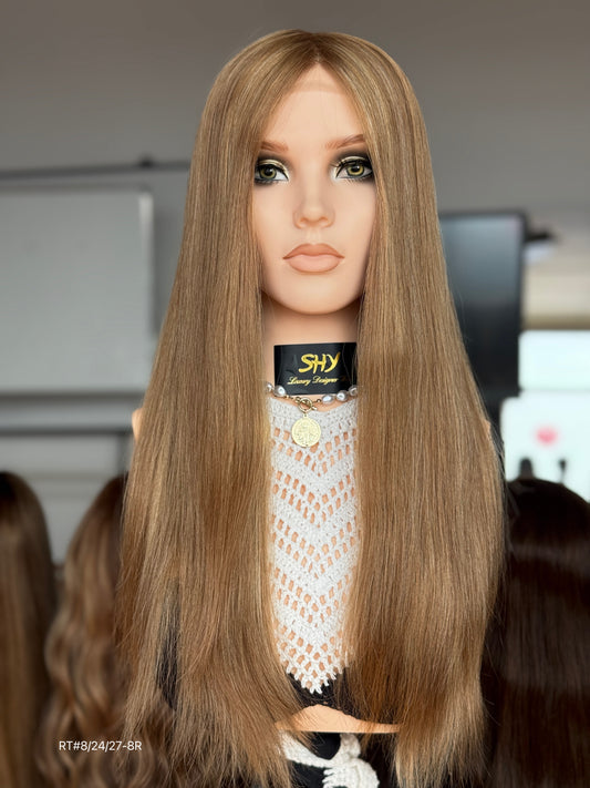 Brunette Full Hand-Tied Human Hair Medical Wig - Style 050 - front view