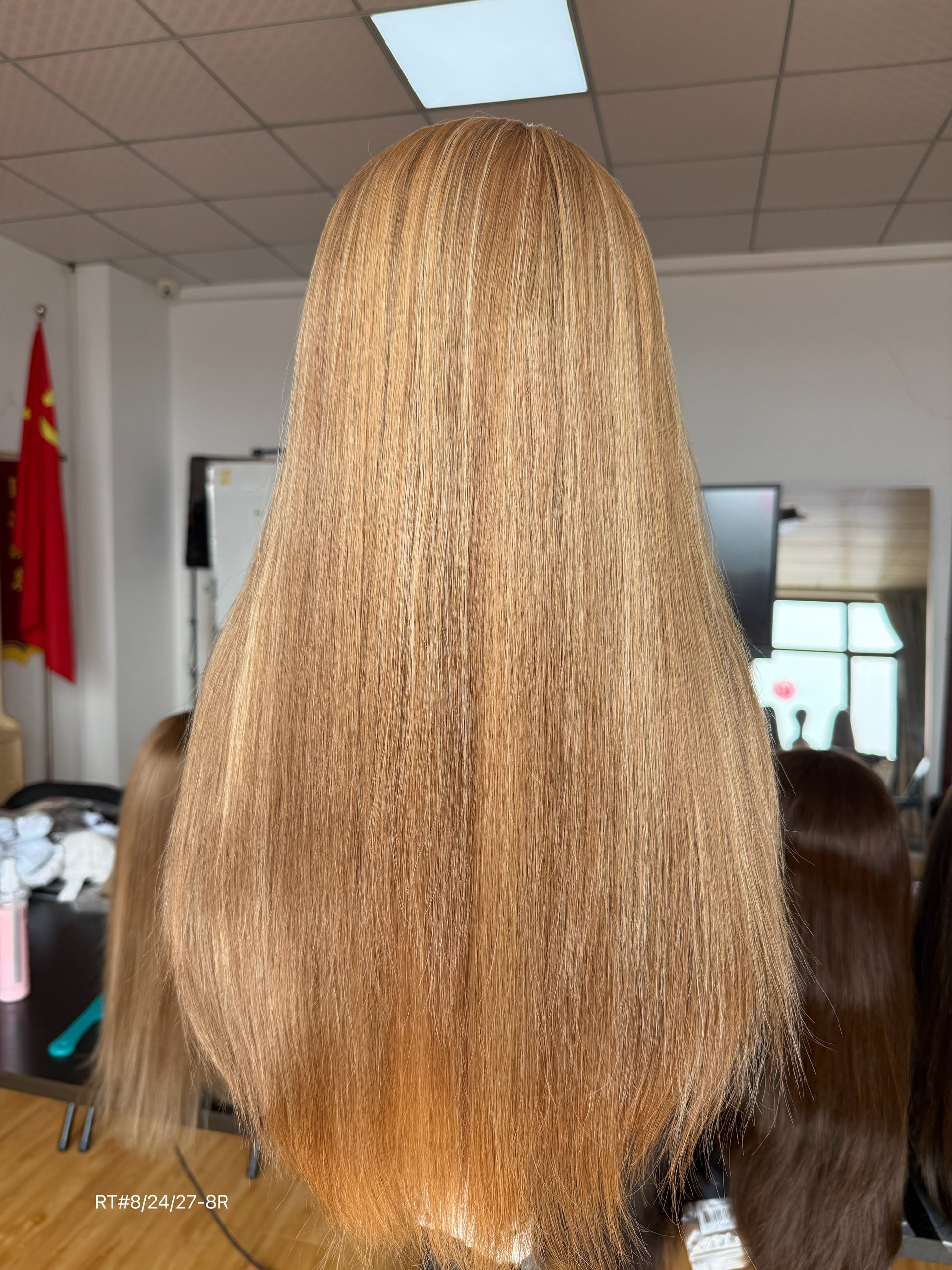 Brunette Full Hand-Tied Human Hair Medical Wig - Sensitive Scalp Alopecia Wig 050 - medical wig detail view