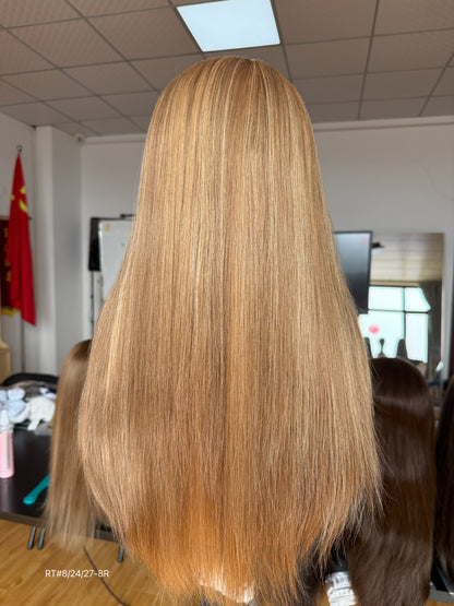 Brunette Full Hand-Tied Human Hair Medical Wig - Sensitive Scalp Alopecia Wig 050 - medical wig detail view