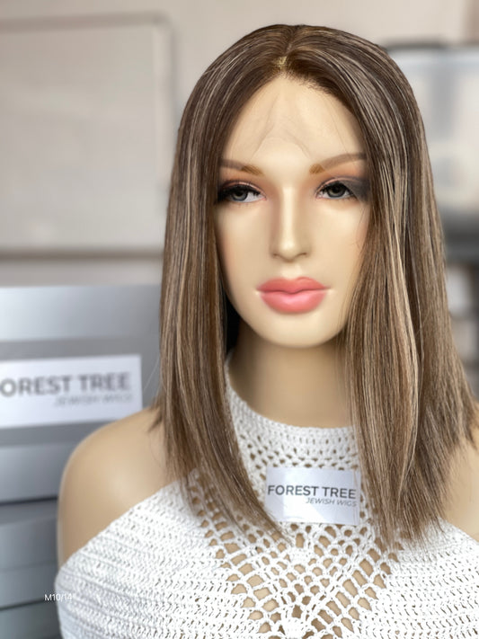 6x3.5 HD Lace Top Mushroom Ash Brown Beige-Blonde Highlighted Middle-Part Straight Human Hair Sheitel Wig — product view 2 — alternate view