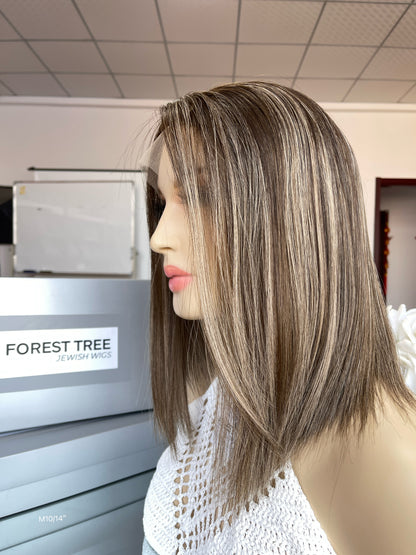 6x3.5 HD Lace Top Mushroom Ash Brown Beige-Blonde Highlighted Middle-Part Straight Human Hair Sheitel Wig — product view 4