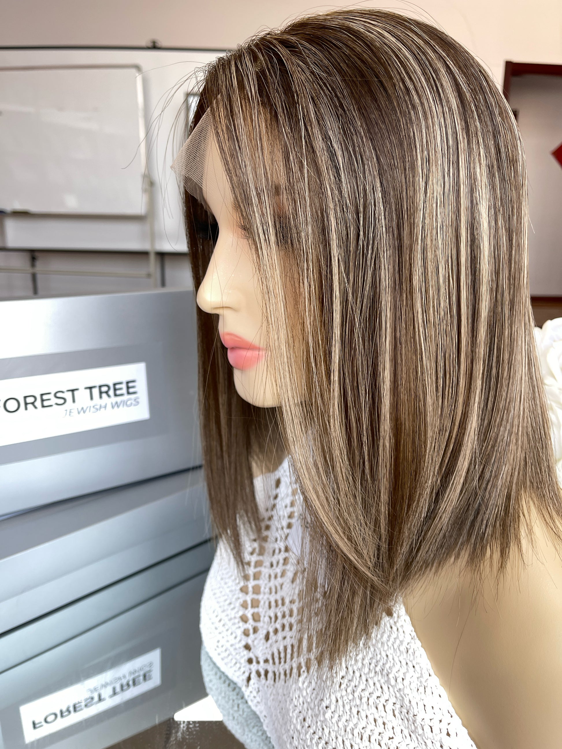 6x3.5 HD Lace Top Mushroom Ash Brown Beige-Blonde Highlighted Middle-Part Straight Human Hair Sheitel Wig — product view 5