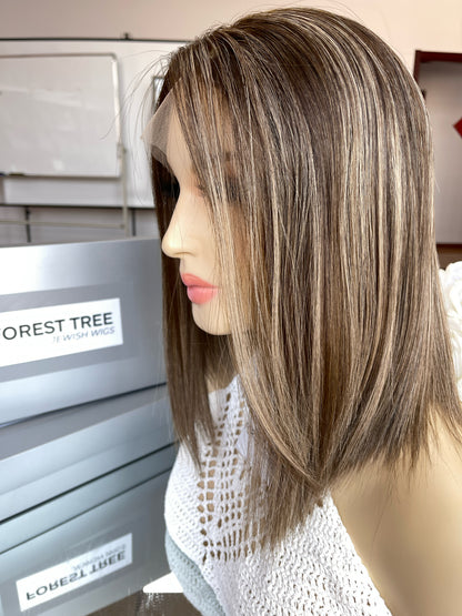 6x3.5 HD Lace Top Mushroom Ash Brown Beige-Blonde Highlighted Middle-Part Straight Human Hair Sheitel Wig — product view 5