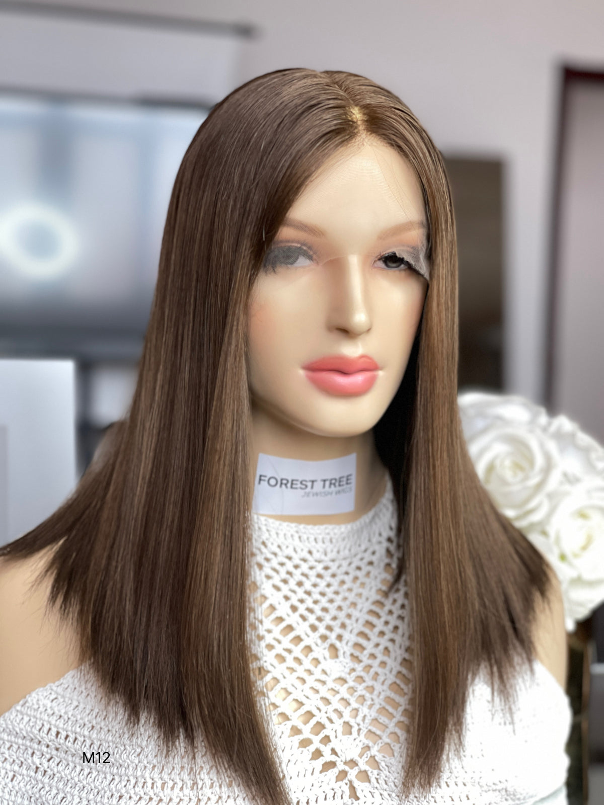 6x3.5 HD Lace Top Warm Medium Brown Middle-Part Straight Human Hair Sheitel Wig — front or three-quarter product view