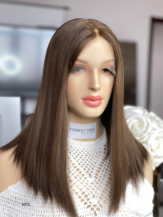 6x3.5 HD Lace Top Warm Medium Brown Middle-Part Straight Human Hair Sheitel Wig — front or three-quarter product view