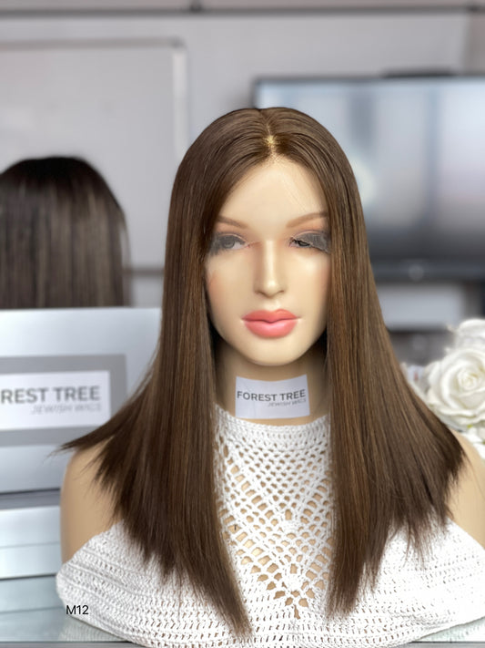 6x3.5 HD Lace Top Warm Medium Brown Middle-Part Straight Human Hair Sheitel Wig — product view 2 — alternate view