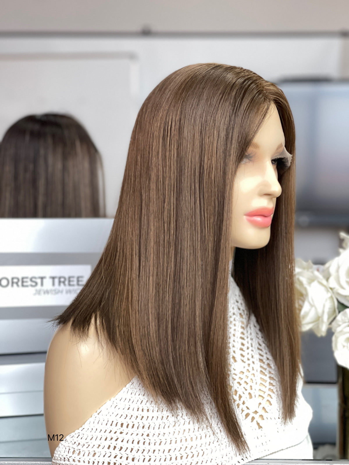 6x3.5 HD Lace Top Warm Medium Brown Middle-Part Straight Human Hair Sheitel Wig — product view 3