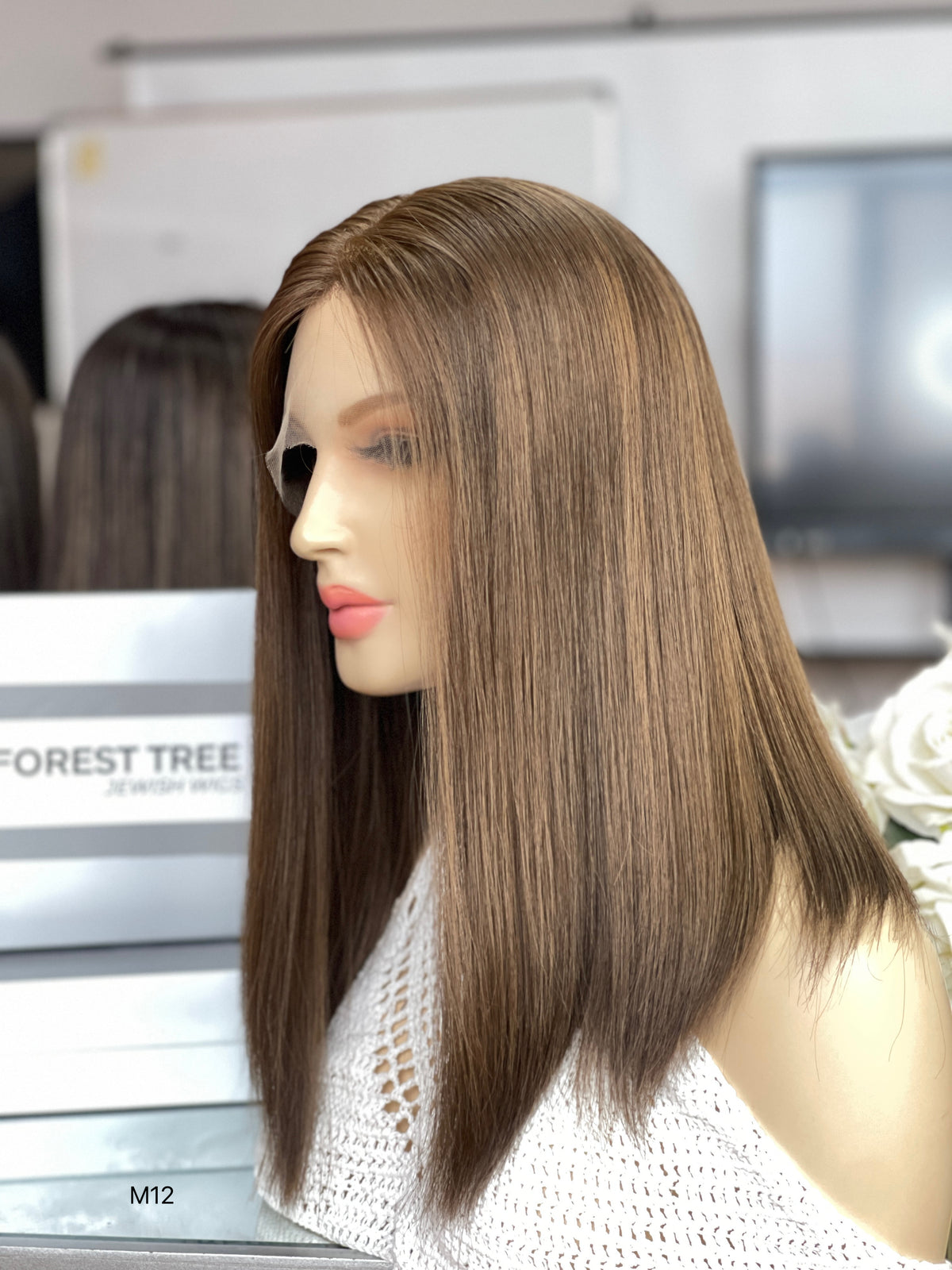 6x3.5 HD Lace Top Warm Medium Brown Middle-Part Straight Human Hair Sheitel Wig — product view 4