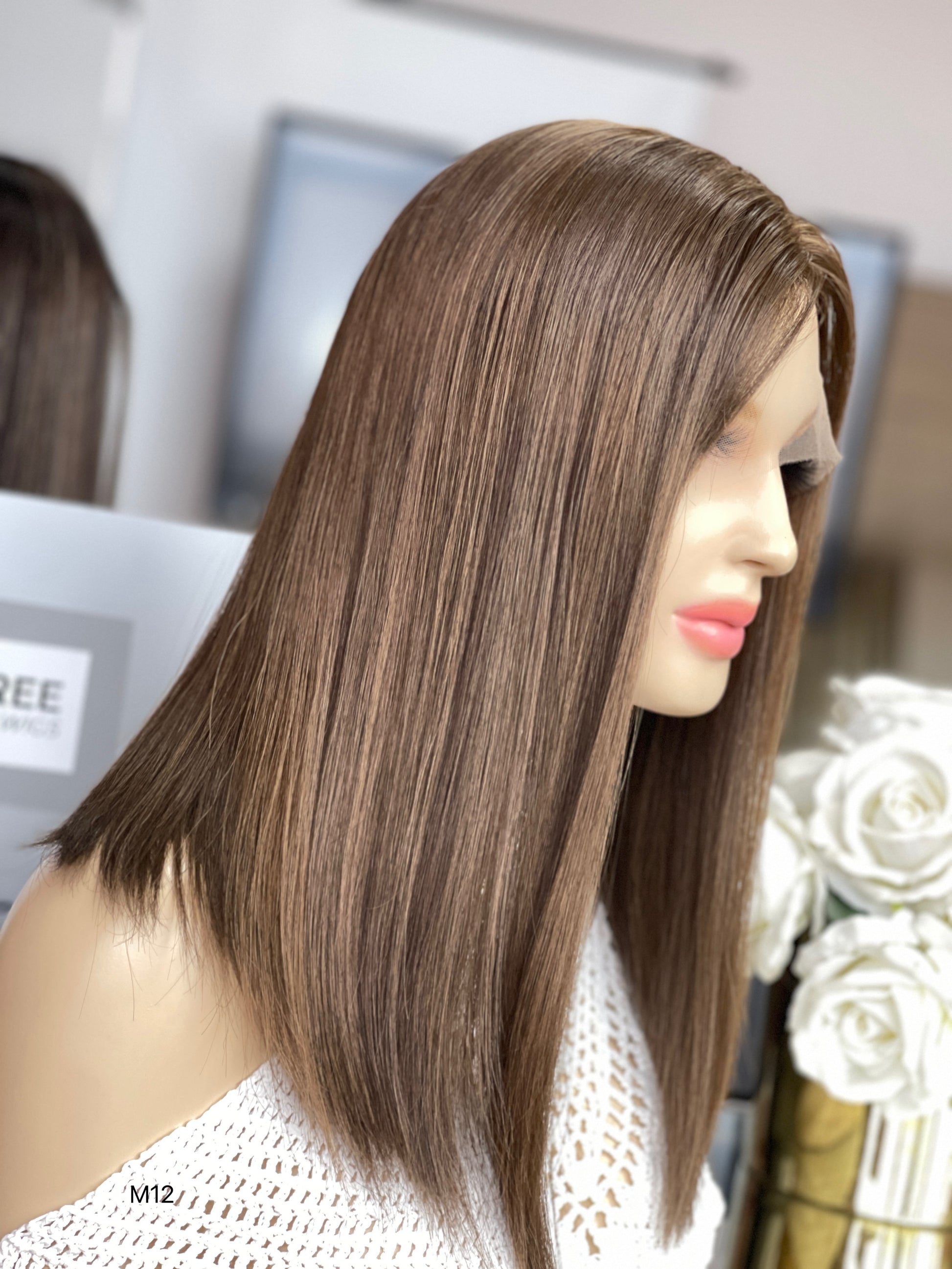 6x3.5 HD Lace Top Warm Medium Brown Middle-Part Straight Human Hair Sheitel Wig — product view 5