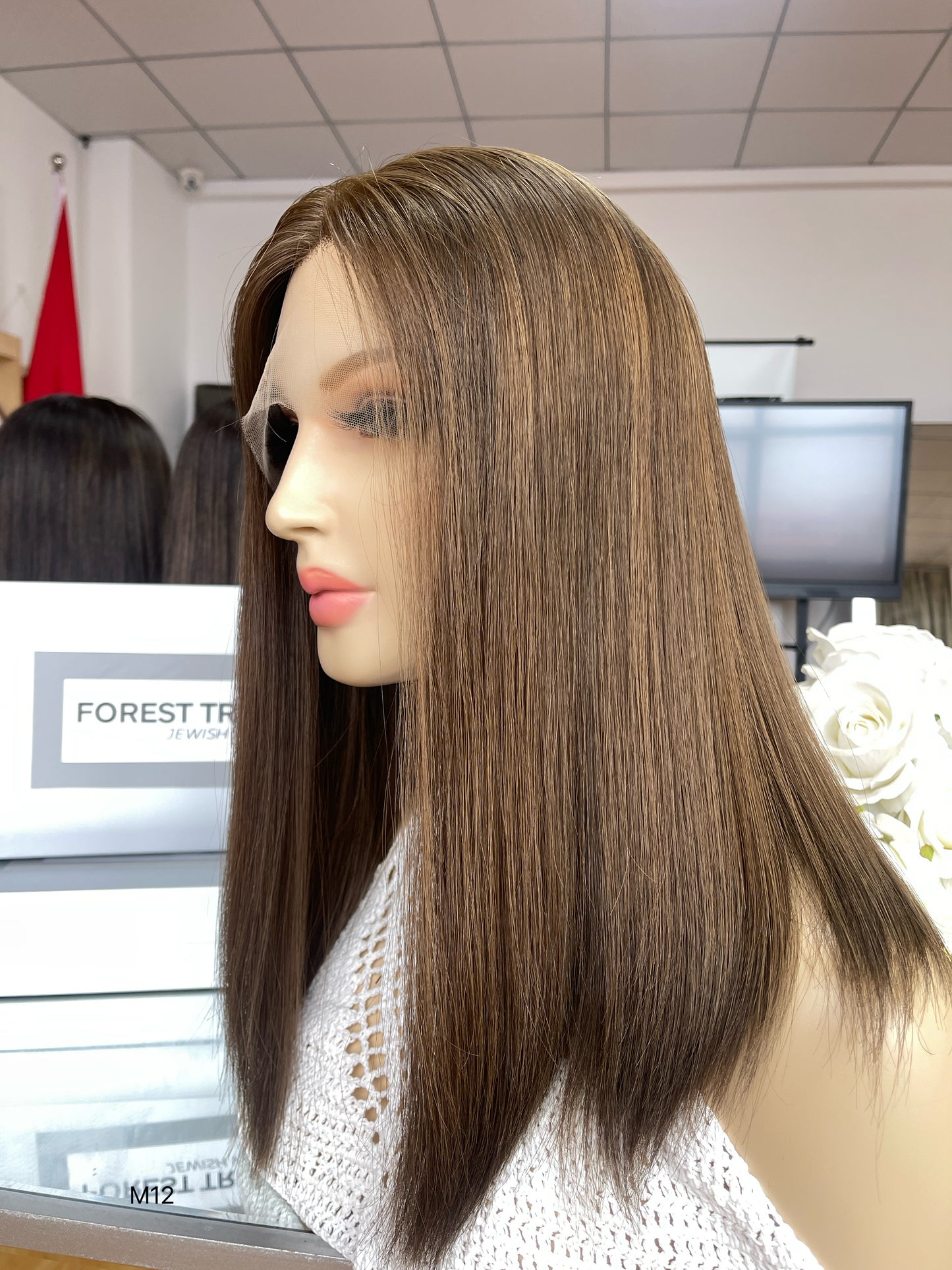 6x3.5 HD Lace Top Warm Medium Brown Middle-Part Straight Human Hair Sheitel Wig — product view 6