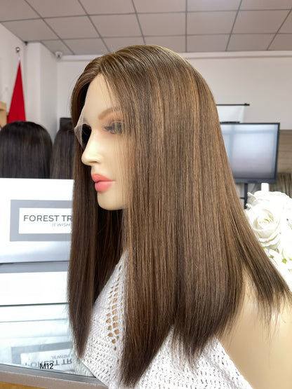 6x3.5 HD Lace Top Warm Medium Brown Middle-Part Straight Human Hair Sheitel Wig — product view 6