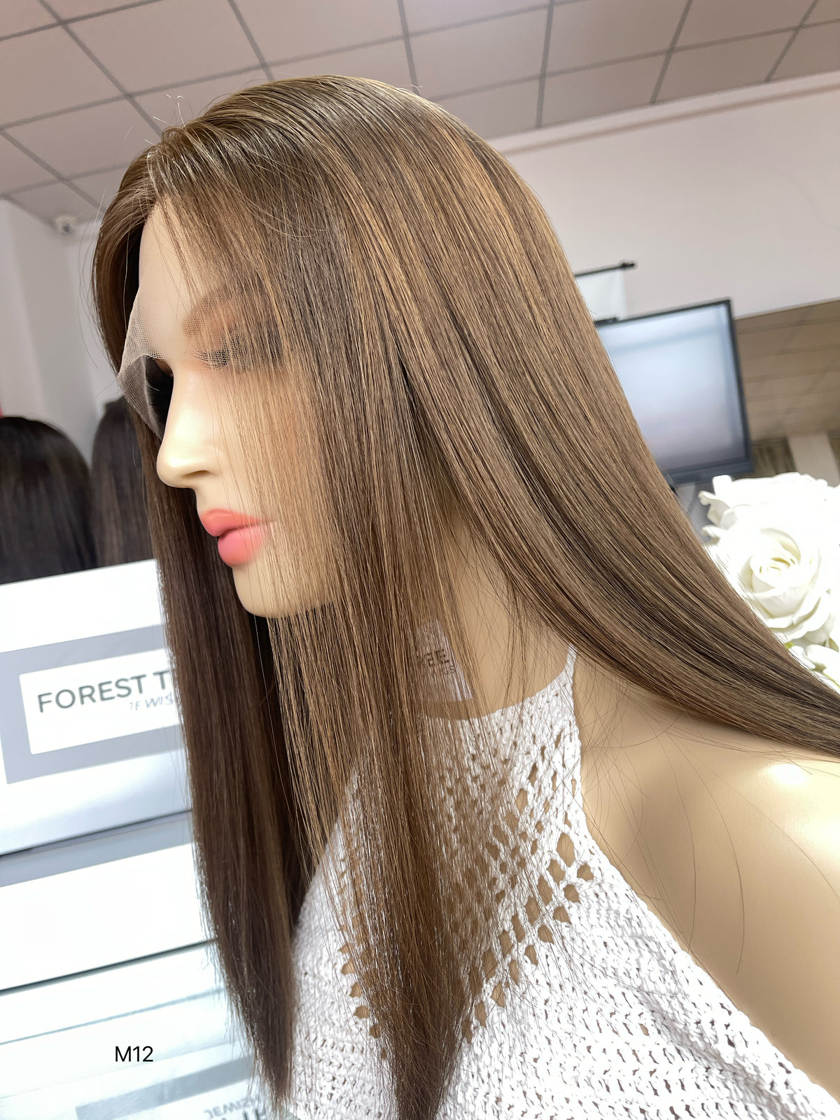 6x3.5 HD Lace Top Warm Medium Brown Middle-Part Straight Human Hair Sheitel Wig — product view 7