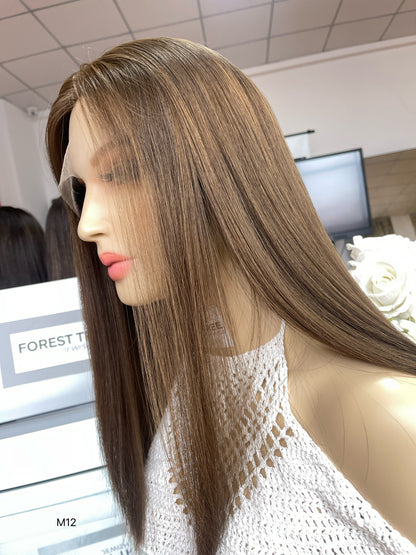 6x3.5 HD Lace Top Warm Medium Brown Middle-Part Straight Human Hair Sheitel Wig — product view 7
