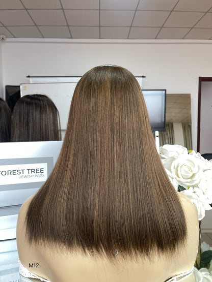 6x3.5 HD Lace Top Warm Medium Brown Middle-Part Straight Human Hair Sheitel Wig — product view 9