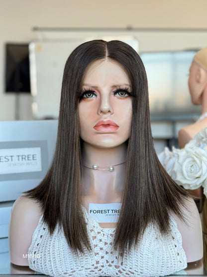 6x3.5 HD Lace Top Dark Ash Brown Subtle-Highlighted Middle-Part Straight Human Hair Sheitel Wig — product view 10