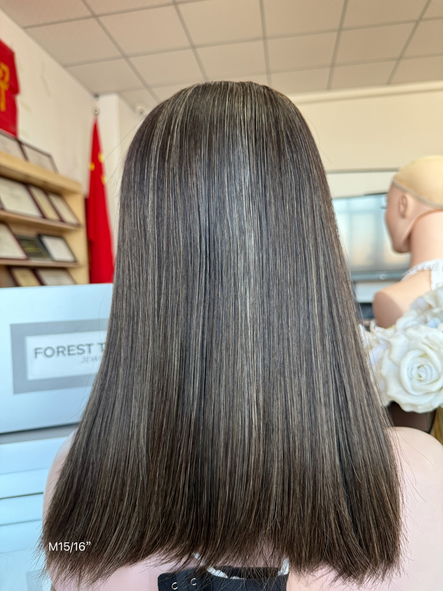 6x3.5 HD Lace Top Dark Ash Brown Subtle-Highlighted Middle-Part Straight Human Hair Sheitel Wig — product view 16
