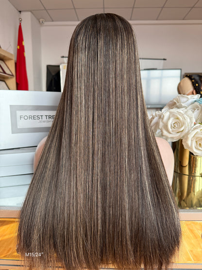 6x3.5 HD Lace Top Dark Ash Brown Subtle-Highlighted Middle-Part Straight Human Hair Sheitel Wig — product view 7