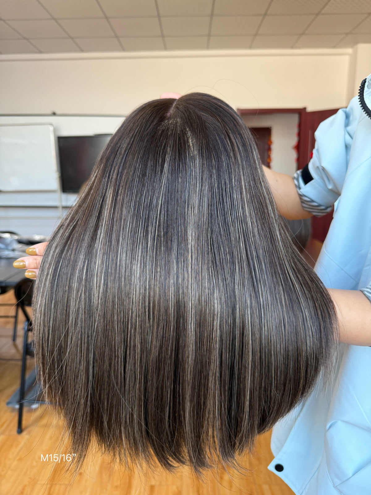 6x3.5 HD Lace Top Dark Ash Brown Subtle-Highlighted Middle-Part Straight Human Hair Sheitel Wig — product view 9