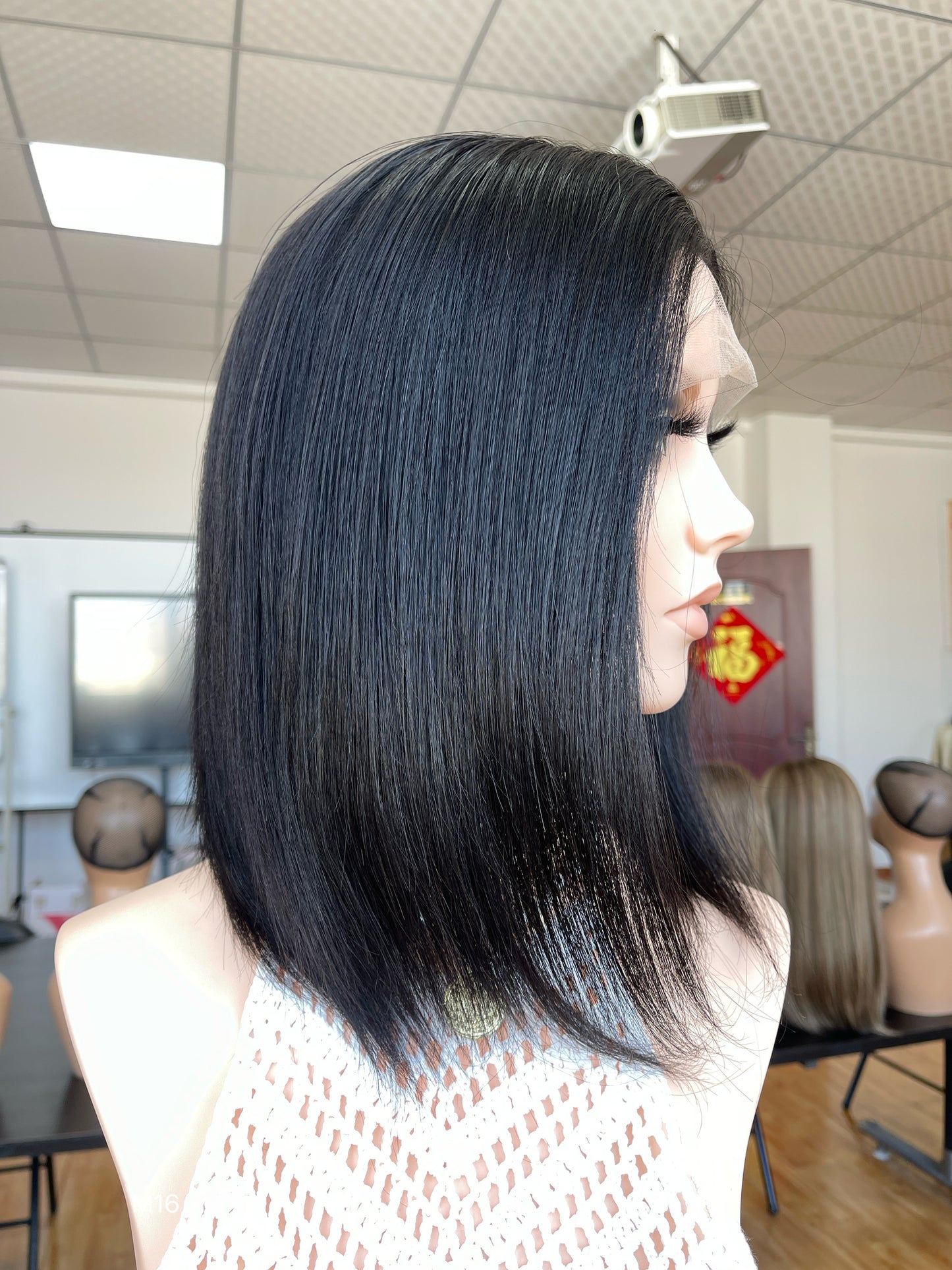 6x3.5 HD Lace Top Natural Black Middle-Part Straight Human Hair Sheitel Wig — product view 4