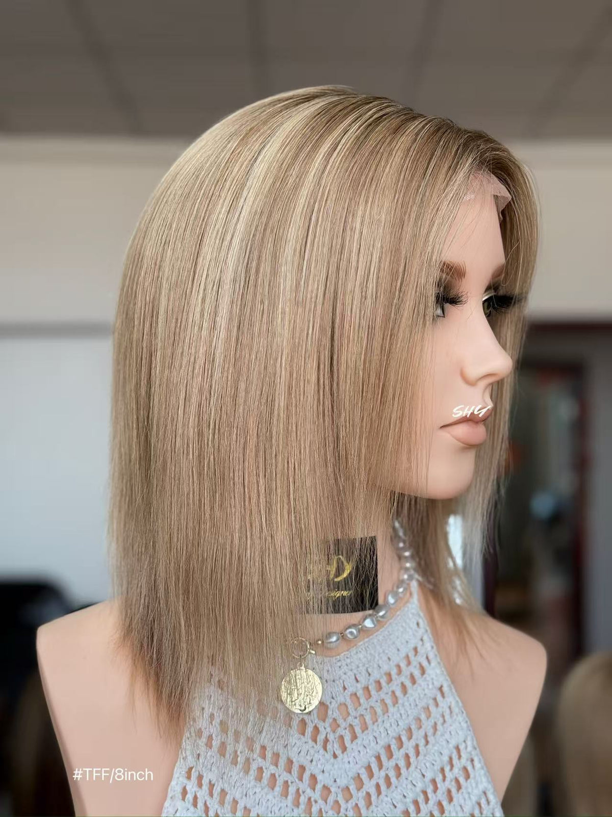 Mushroom Taupe Blonde Highlighted Straight Human Hair PU Patchwork Full Lace Medical Bob Wig view 10