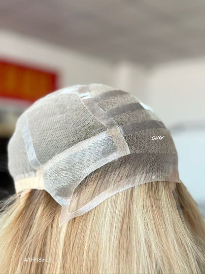 Mushroom Taupe Blonde Highlighted Straight Human Hair PU Patchwork Full Lace Medical Bob Wig view 3
