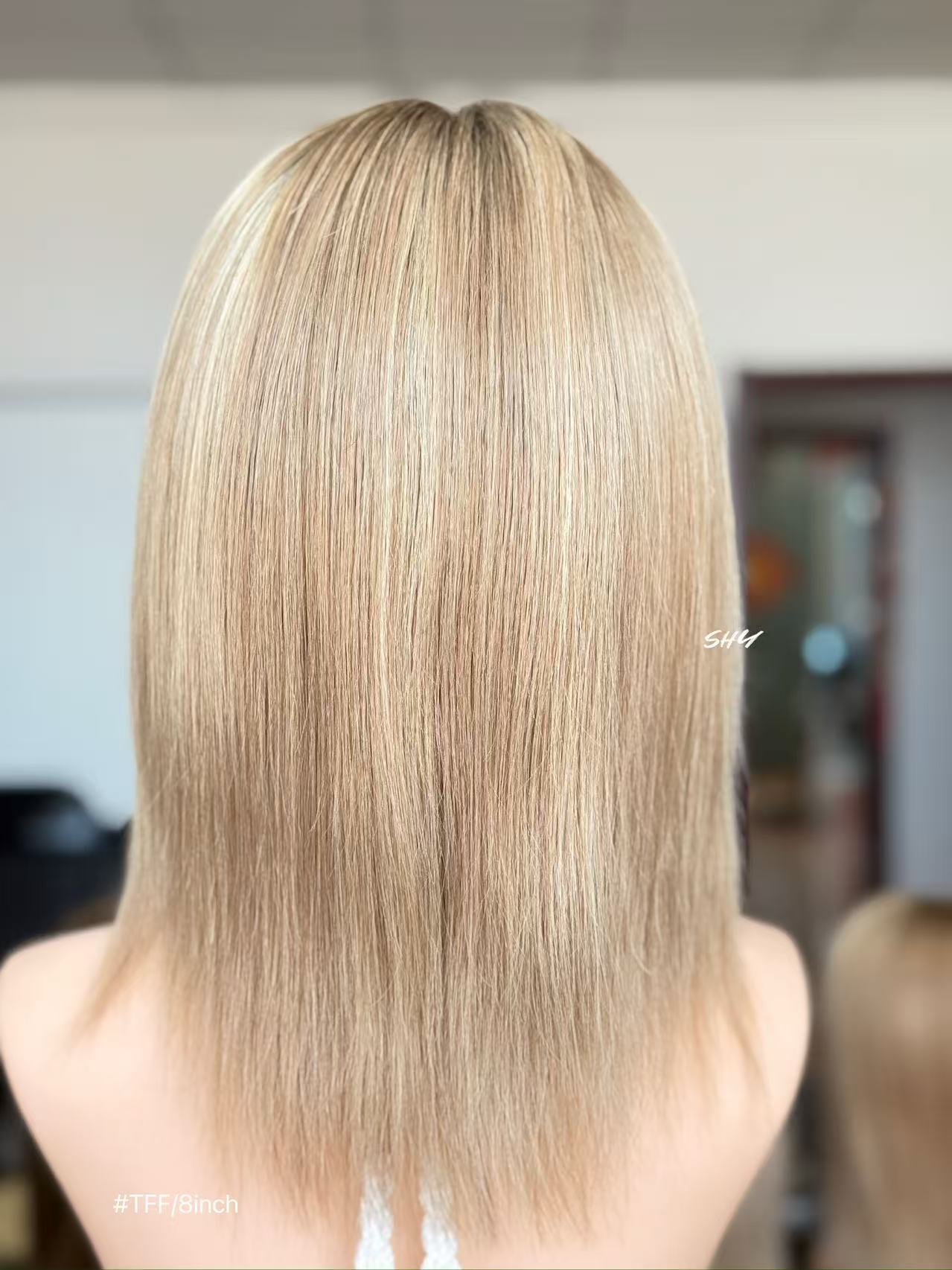 Mushroom Taupe Blonde Highlighted Straight Human Hair PU Patchwork Full Lace Medical Bob Wig view 7