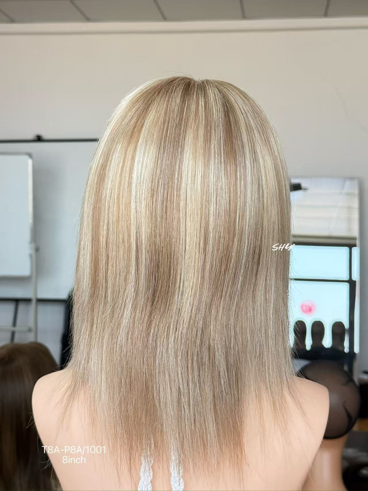 Champagne Beige Blonde Highlighted Straight Human Hair PU Patchwork Full Lace Medical Bob Wig view 4