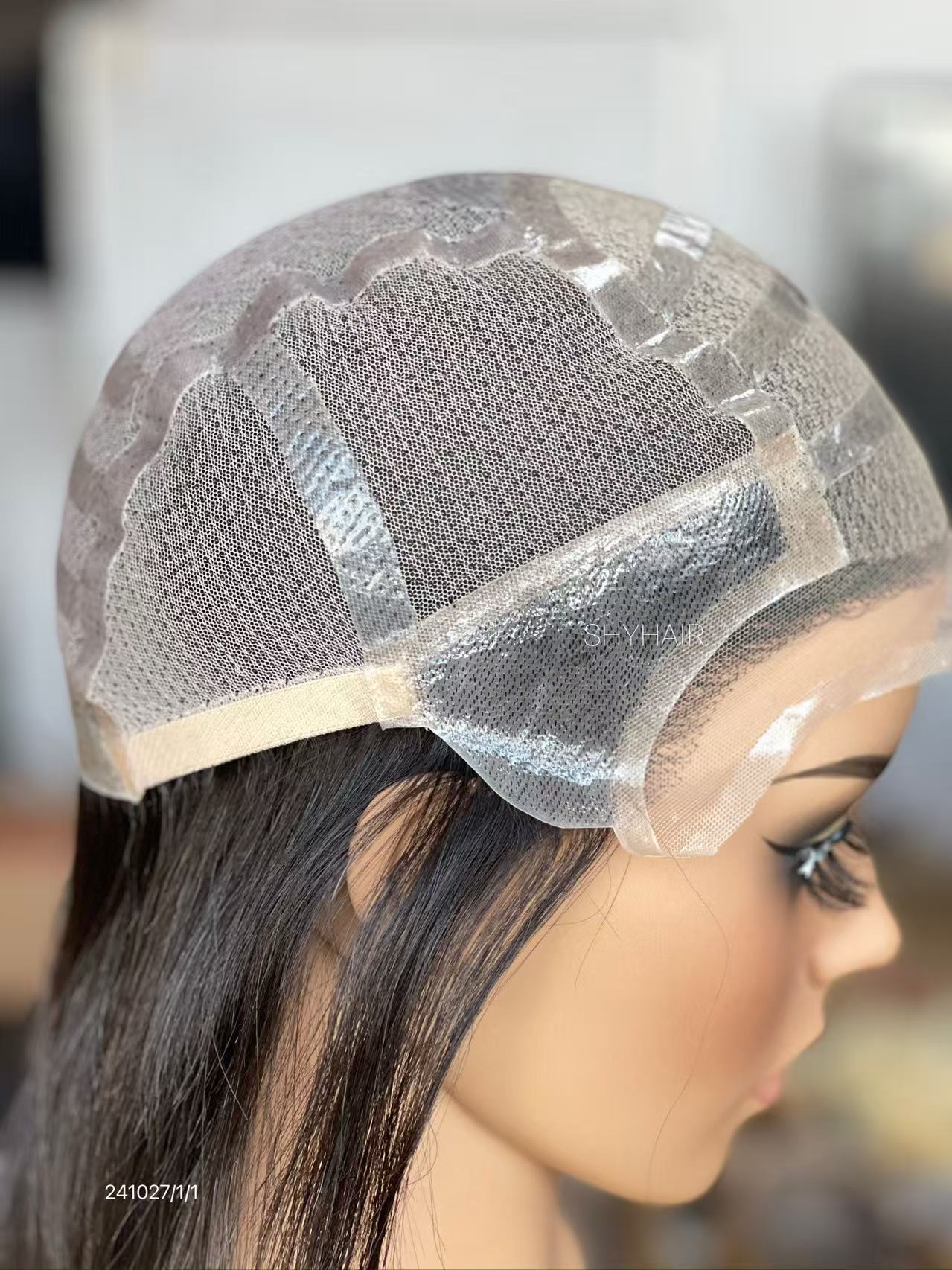 Natural Black Middle-Part Straight Human Hair PU Patchwork Full Lace Medical Bob Wig view 6