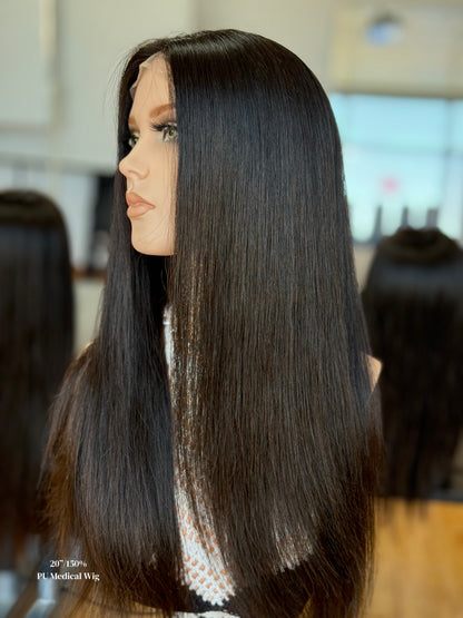 Natural Black Middle-Part Long Straight Human Hair PU Patchwork Full Lace Medical Wig view 5