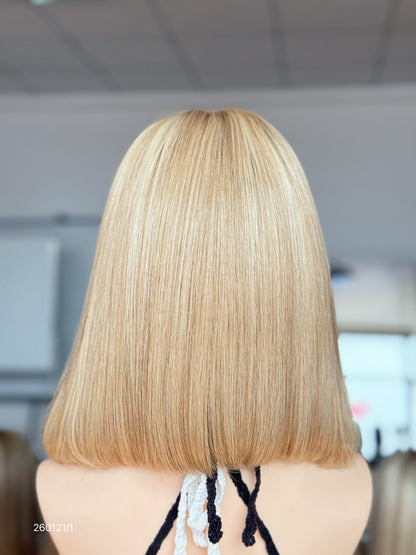 HD 13x5 Champagne Blonde Middle-Part Straight Human Hair Patch Lace Front Bob Wig view 8