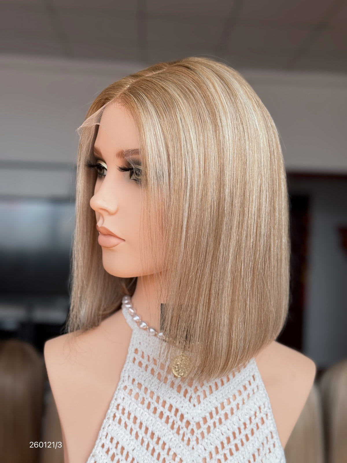 HD 13x5 Beige Blonde Highlighted Middle-Part Straight Human Hair Patch Lace Front Bob Wig view 5
