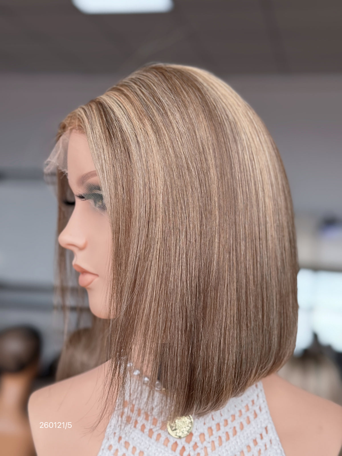 HD 13x5 Ash Brown Beige Highlighted Middle-Part Straight Human Hair Patch Lace Front Bob Wig view 4