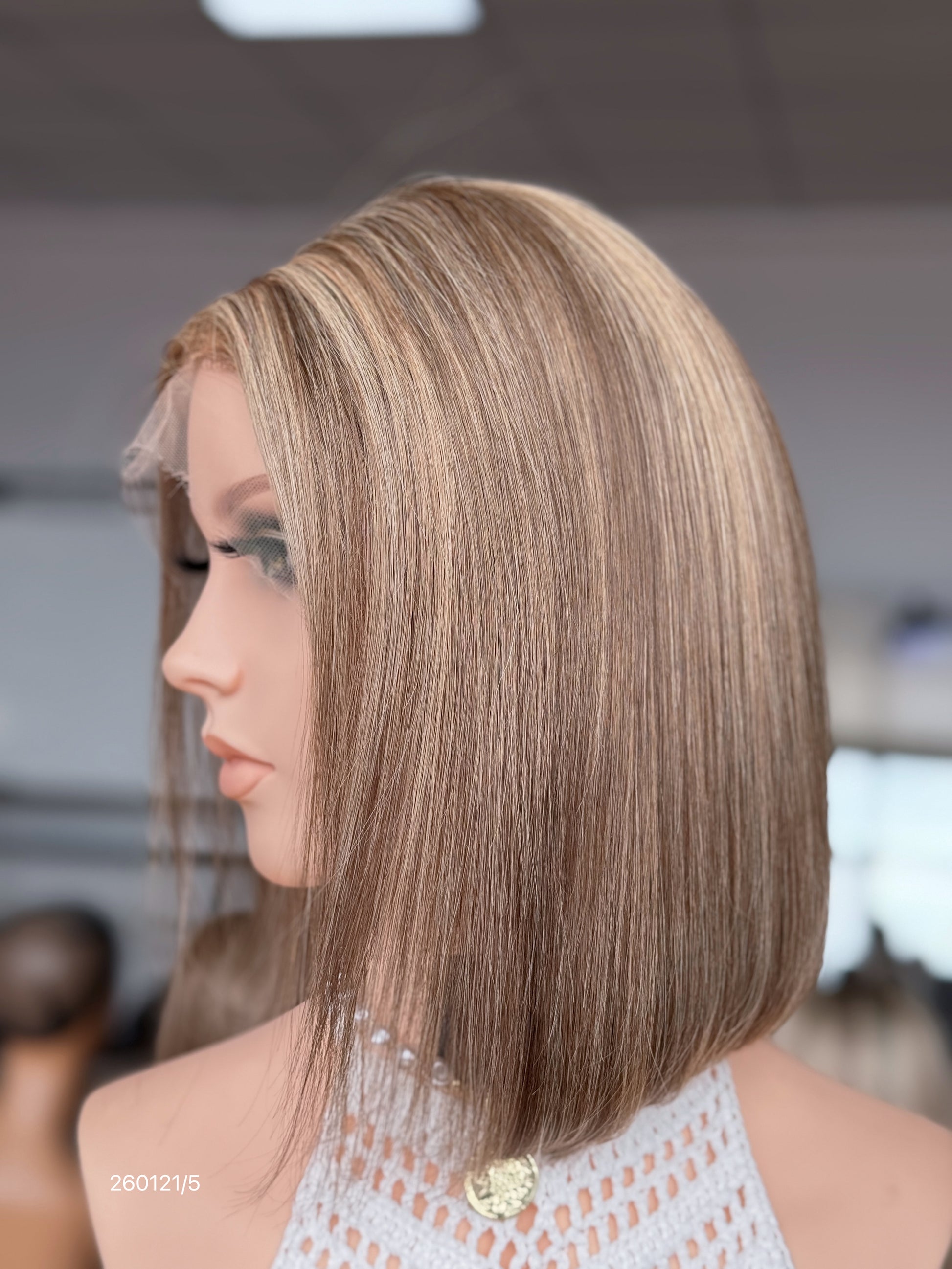 HD 13x5 Ash Brown Beige Highlighted Middle-Part Straight Human Hair Patch Lace Front Bob Wig view 4