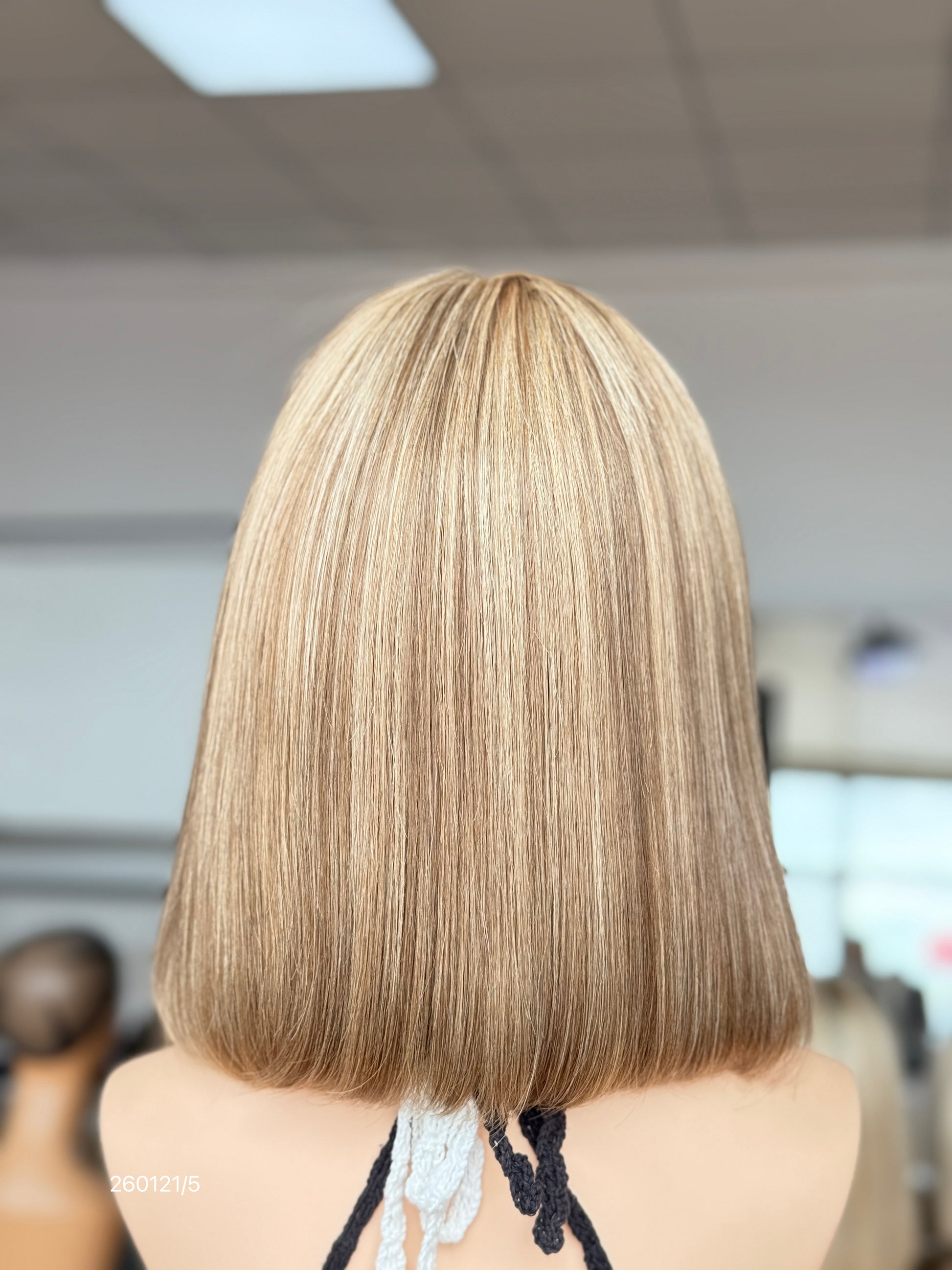 HD 13x5 Ash Brown Beige Highlighted Middle-Part Straight Human Hair Patch Lace Front Bob Wig view 6