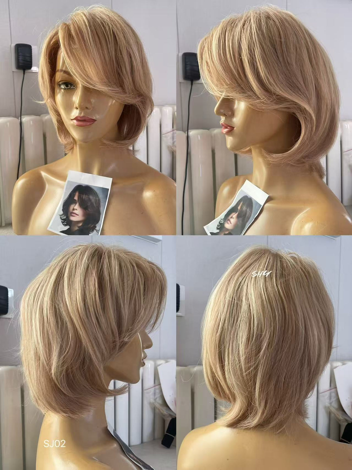 Sandy Beige Blonde Highlighted Layered Pixie Human Hair PU Patchwork Full Lace Medical Wig view 6