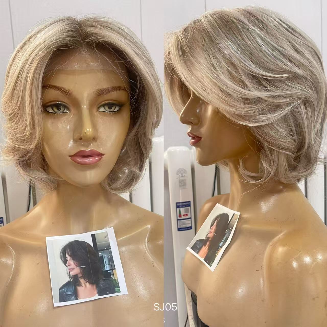 PU Full Lace Ash Blonde Highlighted Voluminous Layered Pixie Bob Human Hair Medical Wig product view 4