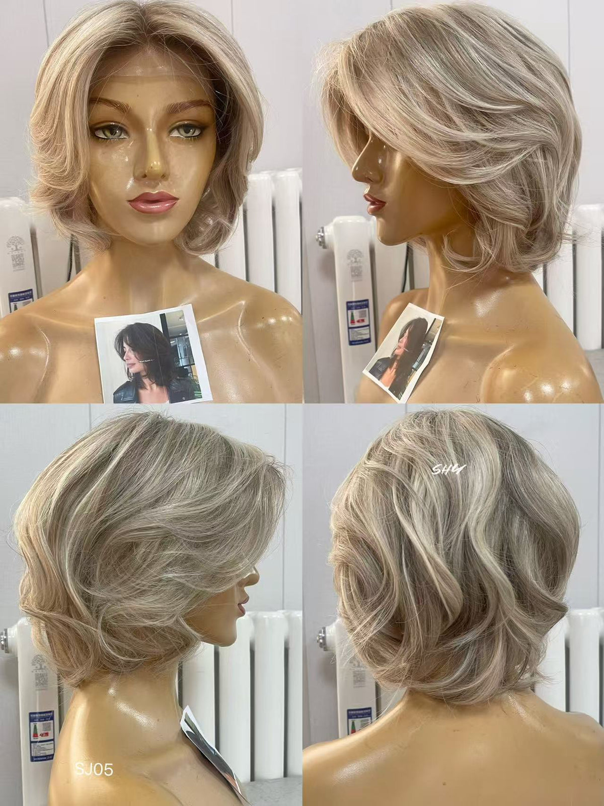 PU Full Lace Ash Blonde Highlighted Voluminous Layered Pixie Bob Human Hair Medical Wig product view 5